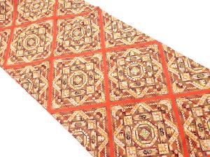 幾何学に花模様織出し名古屋帯